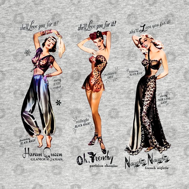 Pin Up Girls Fashion Retro Vintage Harem Queen Frenchy Parisian Black Magic by REVISTANGO